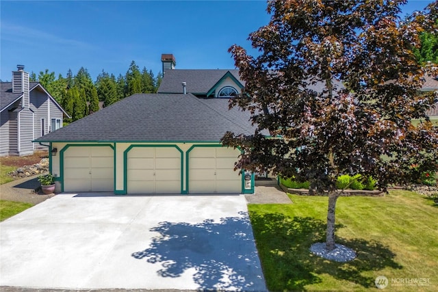27742 214th Ave SE, Maple Valley, WA 98038 - view of front of house featuring a garage, a front lawn, a shingled roof, and concrete driveway