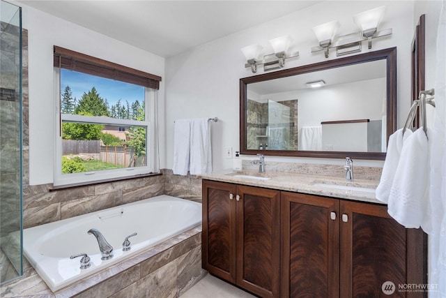 27742 214th Ave SE, Maple Valley, WA 98038 - full bathroom with a garden tub, double vanity, and tiled shower