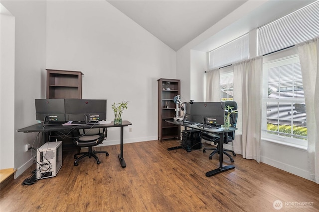 27742 214th Ave SE, Maple Valley, WA 98038 - office space featuring wood finished floors, plenty of natural light, baseboards, and high vaulted ceiling