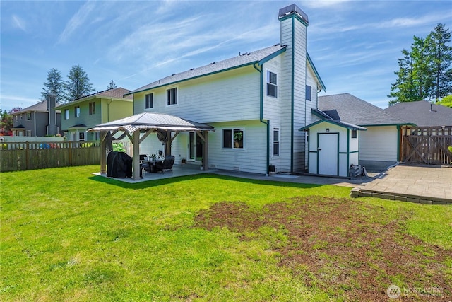 27742 214th Ave SE, Maple Valley, WA 98038 - rear view of house featuring a patio, a gazebo, a chimney, and a shed