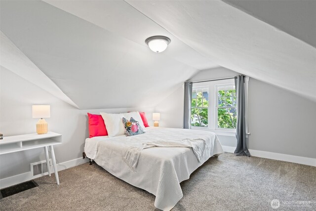 2902 N 22nd, Tacoma, WA 98406 - carpeted bedroom featuring lofted ceiling and baseboards