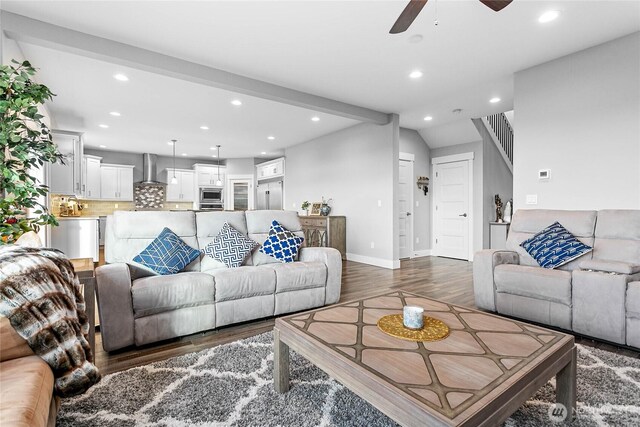 6041 Brian Ct, Ferndale, WA 98248 - living area with wood finished floors, recessed lighting, a ceiling fan, and baseboards