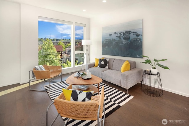 922 N 36th St, Seattle, WA 98103 - living room with recessed lighting, healthy amount of natural light, baseboards, and wood finished floors