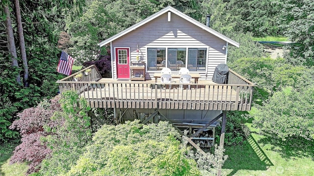 881 Lawson Rd, Camano Island, WA 98282 - rear view of property featuring a deck and a forest view