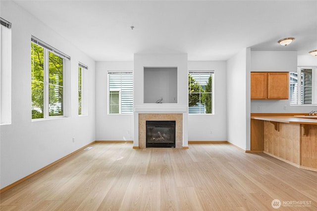 2546 Mitchell Ave Unit 2, Dupont, WA 98327 - unfurnished living room featuring light wood-style floors and a tiled fireplace