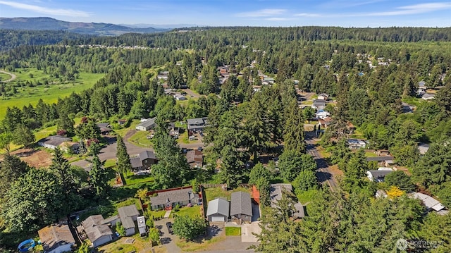 22106 Cedarview Dr E, Bonney Lake, WA 98391 - aerial view of property and surrounding area featuring a forest, mountains, and nearby suburban area