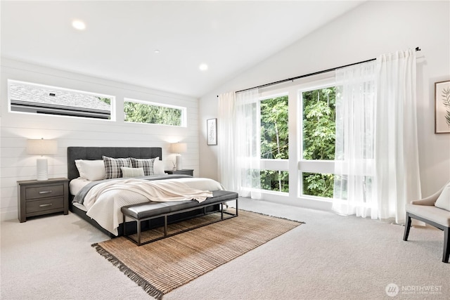 1201 222nd Ct SE, Sammamish, WA 98075 - bedroom featuring carpet, vaulted ceiling, and recessed lighting