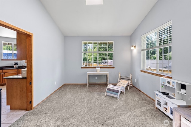 201 E Park Loop, Shelton, WA 98584 - sitting room with lofted ceiling, plenty of natural light, baseboards, and light colored carpet