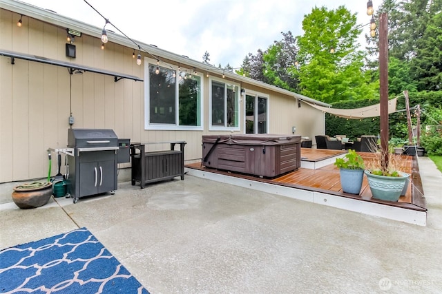 14918 Champion Estates Dr SE, Yelm, WA 98597 - view of patio featuring a hot tub, area for grilling, and a deck