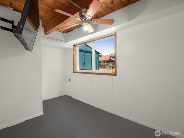 11822 10th Ave S, Seattle, WA 98168 - unfurnished room with a wooden ceiling with exposed beams and ceiling fan