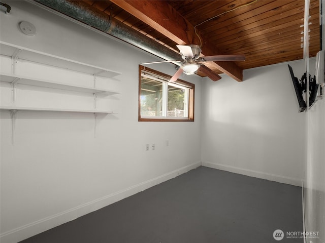 11822 10th Ave S, Seattle, WA 98168 - unfurnished room with wood ceiling, a ceiling fan, a smoke detector, and finished concrete floors