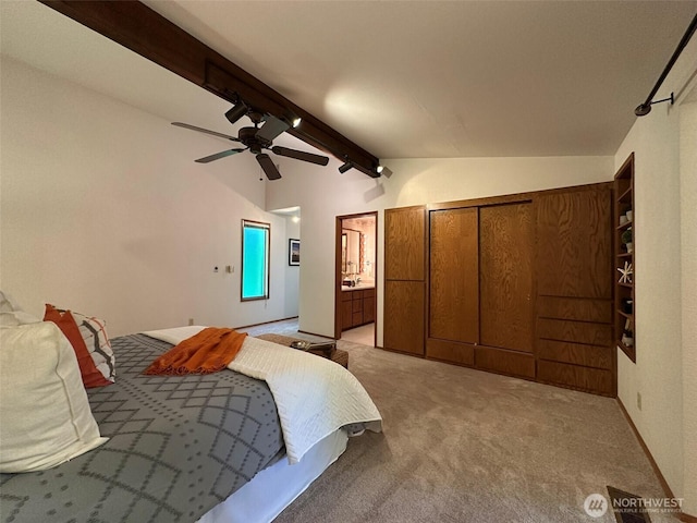 714 SW 296th St, Federal Way, WA 98023 - bedroom with light colored carpet, ceiling fan, ensuite bathroom, and rail lighting