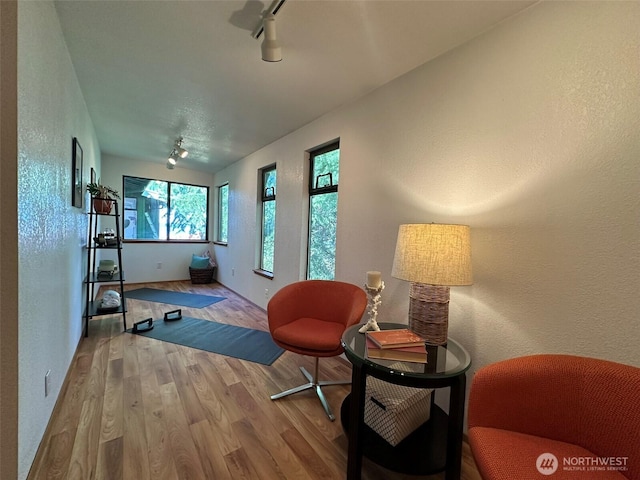 714 SW 296th St, Federal Way, WA 98023 - living area featuring track lighting, wood finished floors, and a textured wall