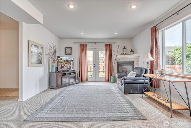 1649 Denise Cir, Wenatchee, WA 98801 - living room featuring carpet, healthy amount of natural light, recessed lighting, and french doors