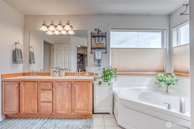 1649 Denise Cir, Wenatchee, WA 98801 - full bath featuring double vanity, a garden tub, and tile patterned flooring