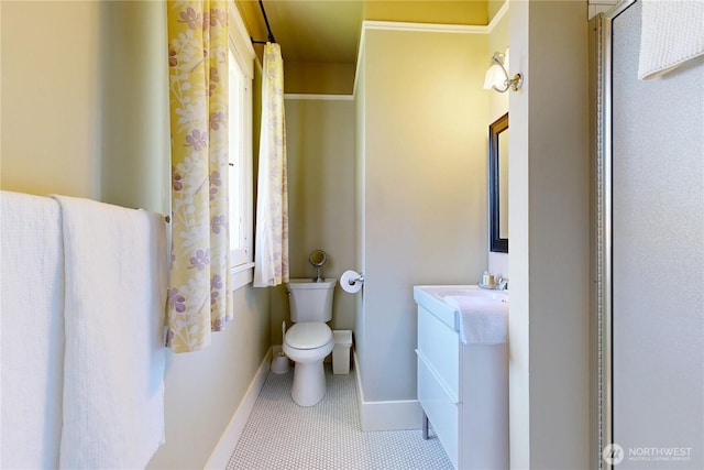 1250 Bryant, Walla Walla, WA 99362 - bathroom with toilet, vanity, baseboards, and tile patterned floors