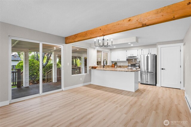 3801 Ruddell Rd SE, Lacey, WA 98503 - kitchen featuring appliances with stainless steel finishes, baseboards, under cabinet range hood, recessed lighting, and a peninsula