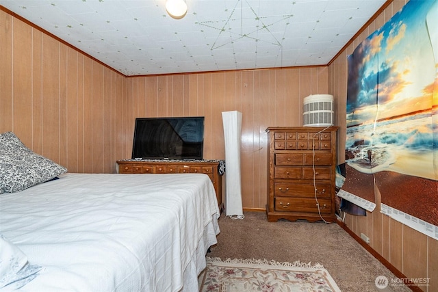 300 Brim Rd, Onalaska, WA 98570 - bedroom with carpet, wooden walls, and crown molding