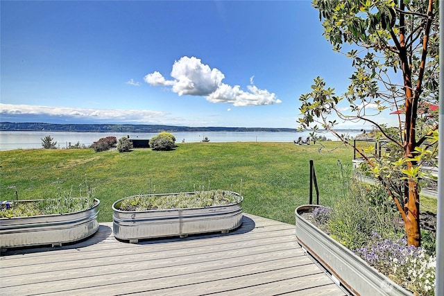 478 Eagle Crest Rd, Camano Island, WA 98282 - deck featuring a water view and a lawn