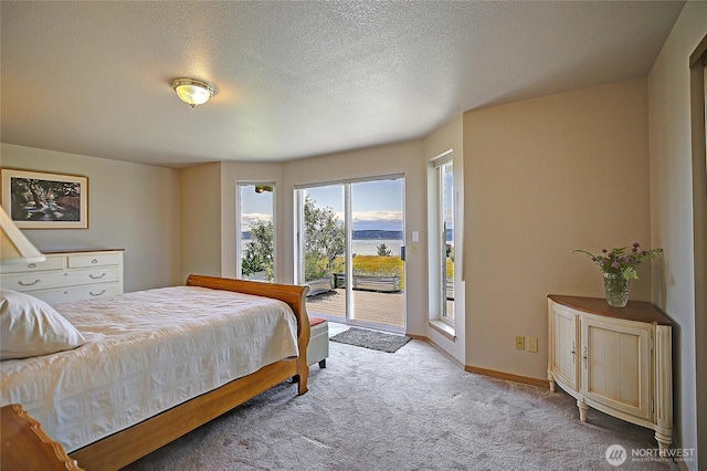 478 Eagle Crest Rd, Camano Island, WA 98282 - carpeted bedroom with access to exterior, baseboards, and a textured ceiling