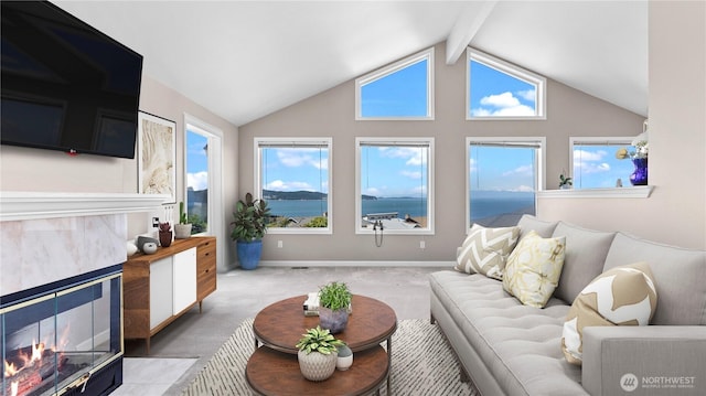 1042 Shorecrest Pl, Camano Island, WA 98282 - living room with light carpet and a fireplace