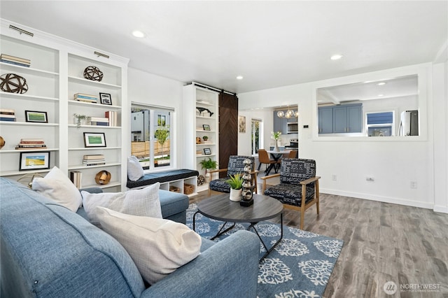 10056 Interlake Ave N, Seattle, WA 98133 - living room with wood finished floors, recessed lighting, and baseboards