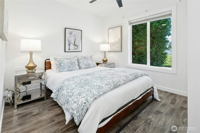 10056 Interlake Ave N, Seattle, WA 98133 - bedroom featuring wood finished floors, baseboards, and ceiling fan