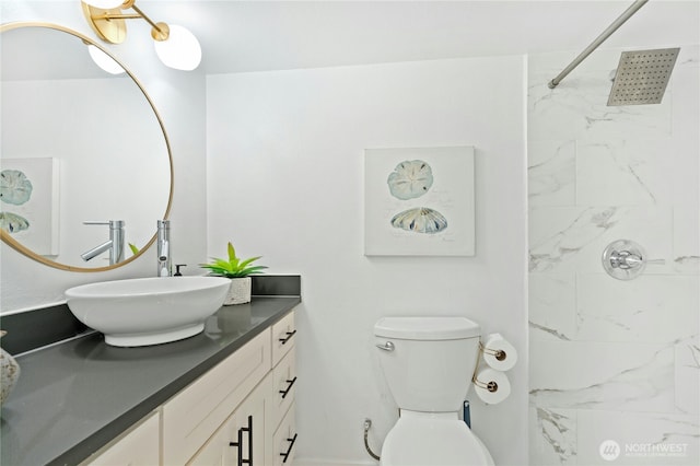 10056 Interlake Ave N, Seattle, WA 98133 - full bathroom with vanity, a marble finish shower, and toilet