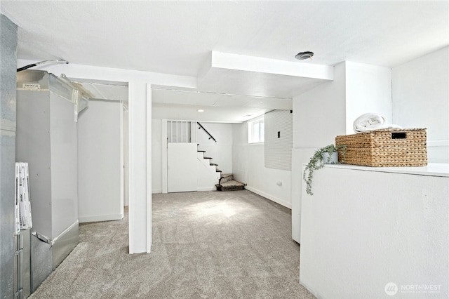 10056 Interlake Ave N, Seattle, WA 98133 - below grade area with carpet flooring, stairs, and baseboards