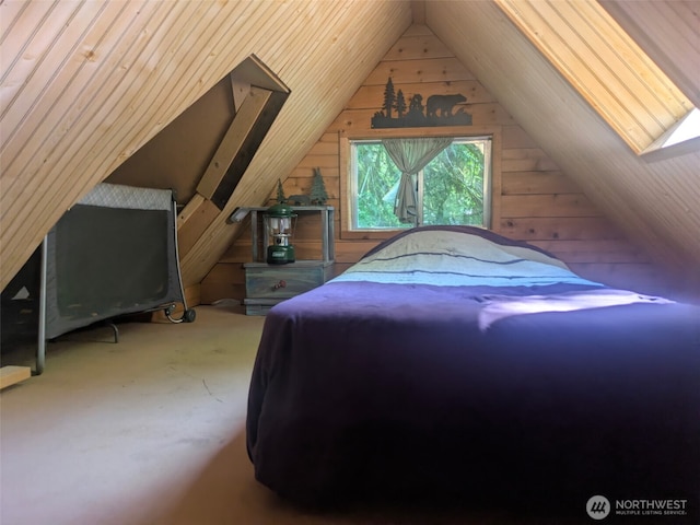 63883 Cascade Park Pl Unit 1D71, Marblemount, WA 98267 - bedroom featuring lofted ceiling and wooden walls