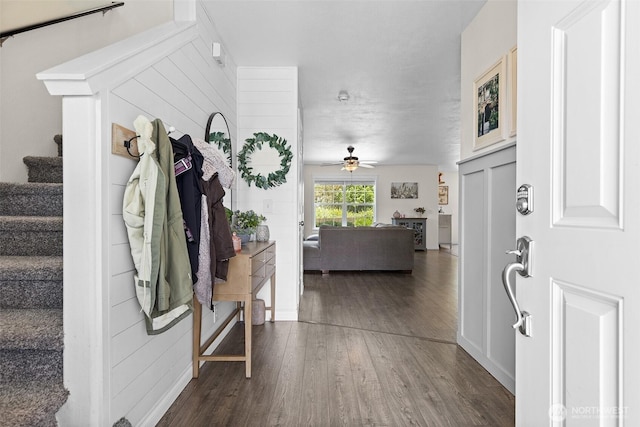 12524 SE 295th St, Auburn, WA 98092 - entrance foyer with stairway, wood finished floors, and a ceiling fan