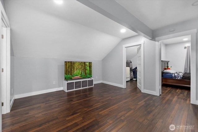 2722 112th St E, Tacoma, WA 98455 - bonus room with dark wood-style flooring, vaulted ceiling, baseboards, and recessed lighting