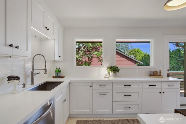 9030 6th Ave NW, Seattle, WA 98117 - kitchen featuring a sink, tasteful backsplash, healthy amount of natural light, and white cabinetry