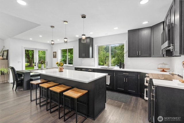 16100 SE 113th Pl, Renton, WA 98059 - kitchen with dark wood finished floors, healthy amount of natural light, light countertops, and recessed lighting