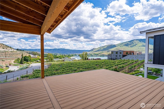 203 Bluebell Ct, Chelan, WA 98816 - wooden terrace featuring a mountain view