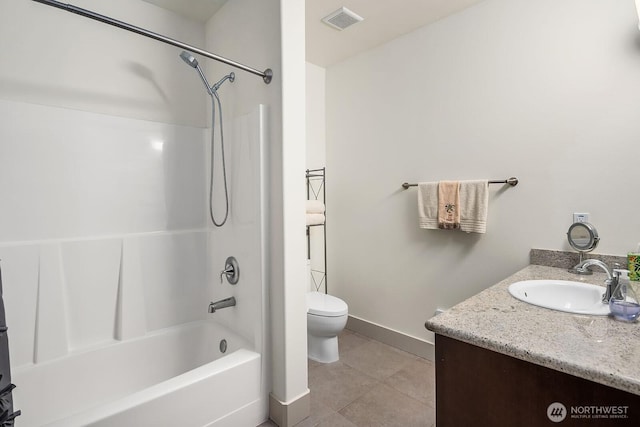 18609 SE Newport Way Unit 408, Issaquah, WA 98027 - bathroom featuring vanity, toilet, baseboards, shower / tub combination, and tile patterned flooring