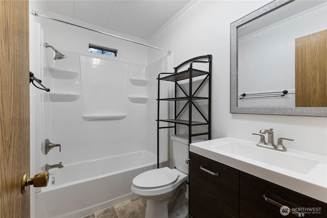 11216 127th St E Unit 19, Puyallup, WA 98374 - bathroom featuring ornamental molding, vanity, toilet, and bathtub / shower combination