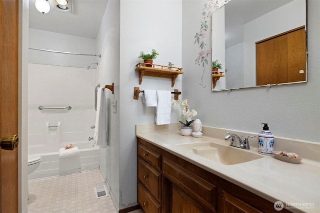 1119 Sunset Ave, Bellingham, WA 98226 - full bathroom featuring vanity, toilet, shower / tub combination, and tile patterned floors