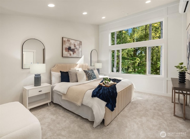 19722 Filbert Dr Unit A-3, Bothell, WA 98012 - bedroom featuring multiple windows, light carpet, recessed lighting, and an AC wall unit