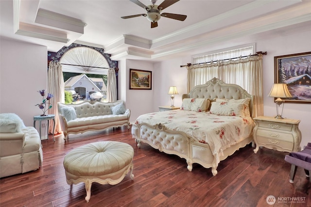 10903 Samish Beach Ln, Bow, WA 98232 - bedroom with ornamental molding, wood finished floors, and a ceiling fan