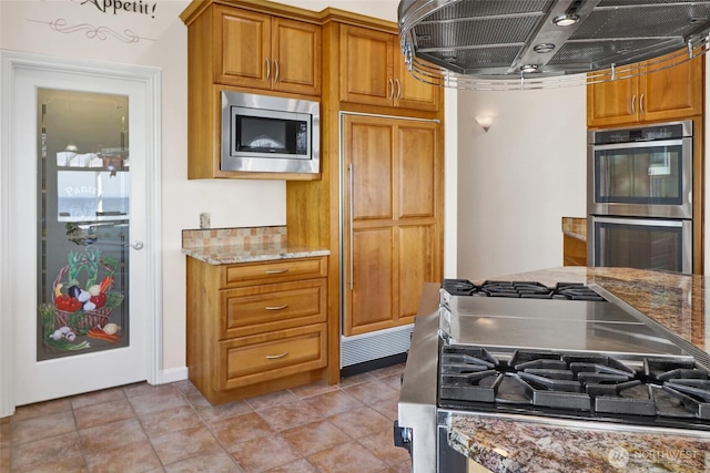 10903 Samish Beach Ln, Bow, WA 98232 - kitchen with appliances with stainless steel finishes, exhaust hood, and stone counters