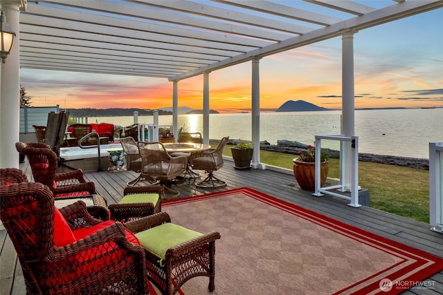 10903 Samish Beach Ln, Bow, WA 98232 - view of patio featuring a pergola and a deck with water view