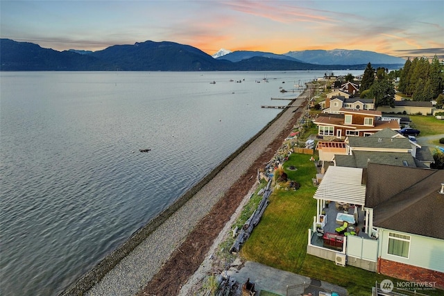 10903 Samish Beach Ln, Bow, WA 98232 - aerial view at dusk of a water and mountain view
