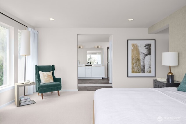25415 122nd Pl SE, Kent, WA 98030 - carpeted bedroom with ensuite bathroom, baseboards, and recessed lighting