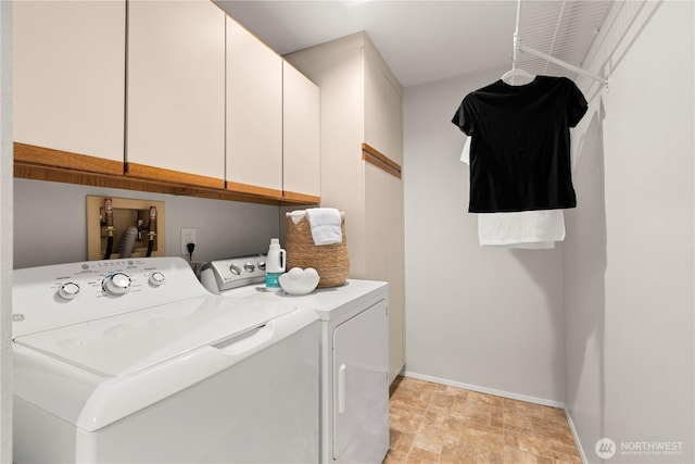 1400 Taylor Ave N Unit 203, Seattle, WA 98109 - laundry room with washing machine and clothes dryer, cabinet space, and baseboards