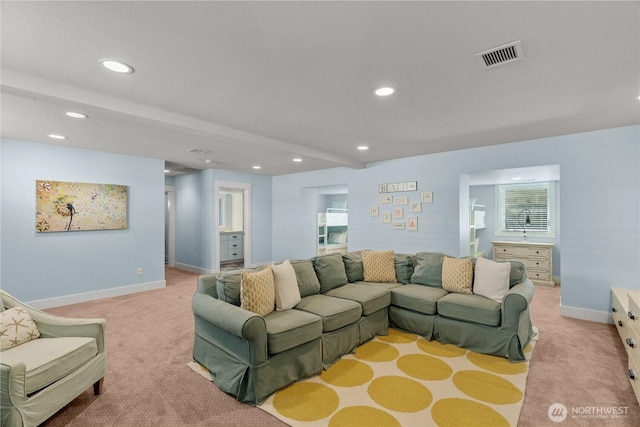 33 N Glen Ln, Pacific Beach, WA 98571 - living room featuring light carpet, recessed lighting, baseboards, and plenty of natural light
