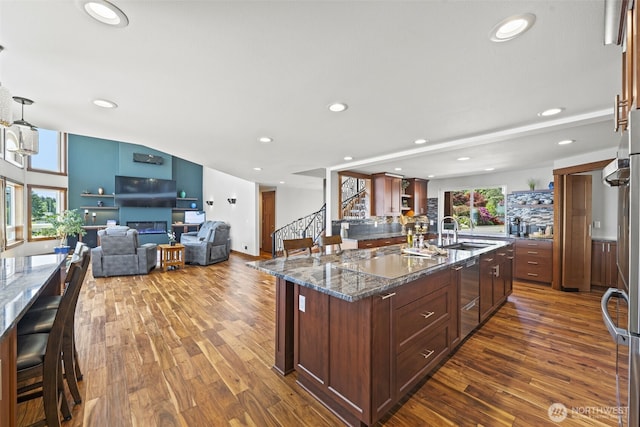 8210 Walnut Rd NE, Olympia, WA 98516 - kitchen featuring a sink, dark wood-style floors, plenty of natural light, and recessed lighting