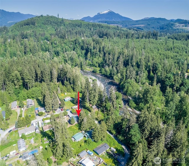 20215 Crystal Springs Dr, Granite Falls, WA 98252 - aerial overview of property's location with a forest and a mountainous background