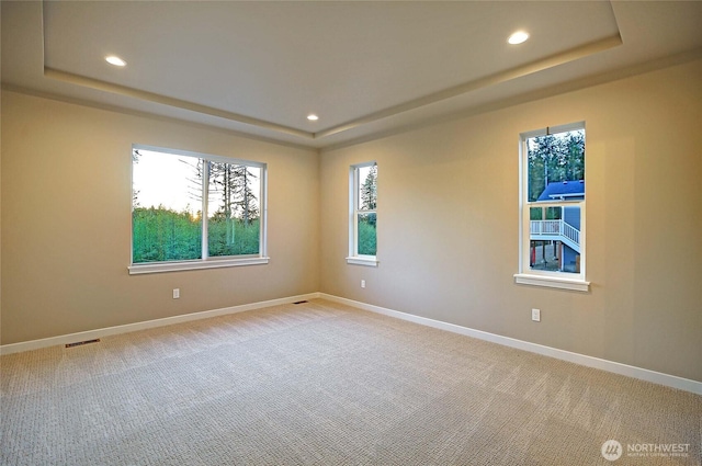 161 N Camano Ridge Rd, Camano Island, WA 98282 - spare room featuring a raised ceiling, recessed lighting, baseboards, and light colored carpet