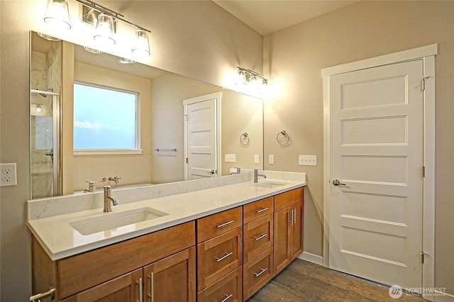 161 N Camano Ridge Rd, Camano Island, WA 98282 - bathroom with wood finished floors and double vanity